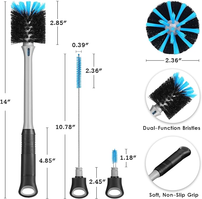 3-in-1 Bottle Brush with Straw Cleaning Brush and Nipple Cleaner, Long Handle - Image 5