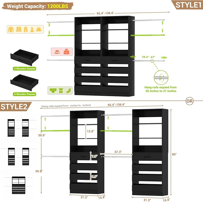 Aheaplus Closet System, 6-15Ft Closet Organizer - Image 7