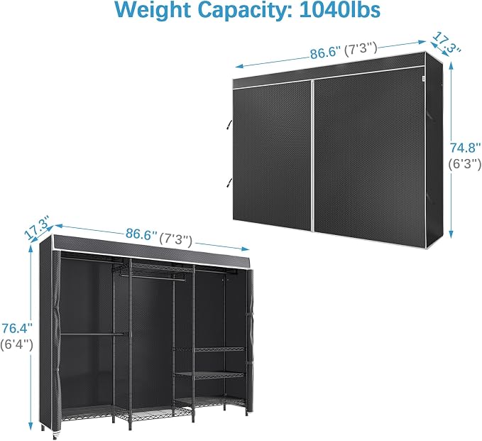 VIPEK V5C Plus Covered Clothes Rack Portable Wardrobe Closet, Heavy Duty - Image 5