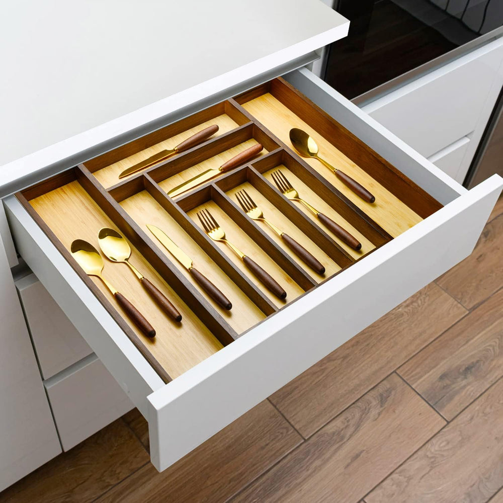 Bamboo drawer organizer, utensil holder, silverware organizer, and adjustable...