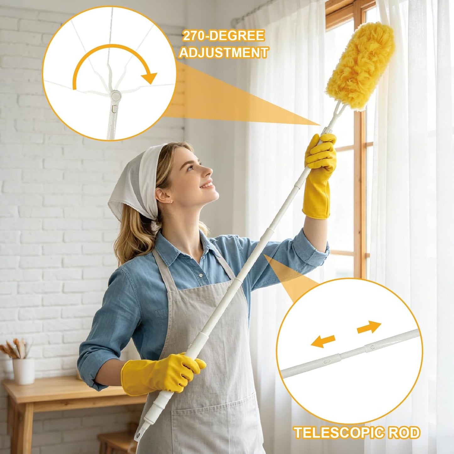 60 Count Heavy Duty Duster Refills for Swiffer, Multi Surface 360° Feather Duster with 2 Handle, Disposable Dusters Kit for Cleaning, Furniture, Blind, Ceiling Fan