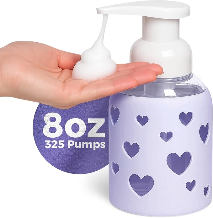 SoCal Suds & Company Glass Foaming Hand Soap Dispenser, Heart Silicone Sleeve by SoCalSudsCompany