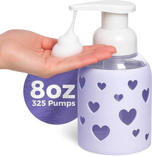 SoCal Suds & Company Glass Foaming Hand Soap Dispenser, Heart Silicone Sleeve by SoCalSudsCompany