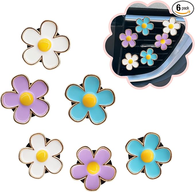 6pcs Flowers Car Decor, Cute Car Air Freshener Vent Clips, 3cm/2.7cm Refillable by CarInteriorAesthetic