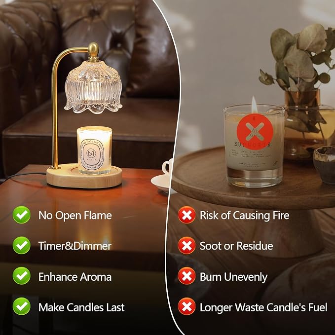 Candle Warmer Lamp with Timer Dimmable, Antique Brass Candle Lamp, Wax Melt - Image 2