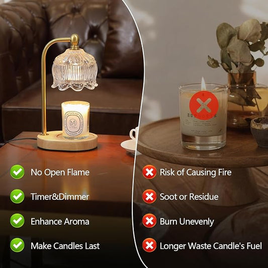 Candle Warmer Lamp with Timer Dimmable, Antique Brass Candle Lamp, Wax Melt - Image 2