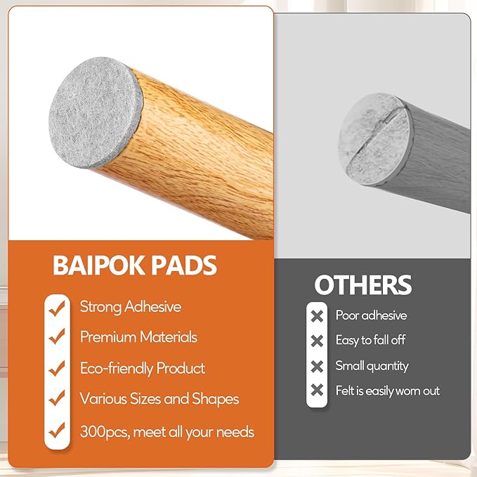 Furniture Pads 300 Pcs Premium Furniture Felt Pads, Huge Quantity Self Adhesive - Image 2