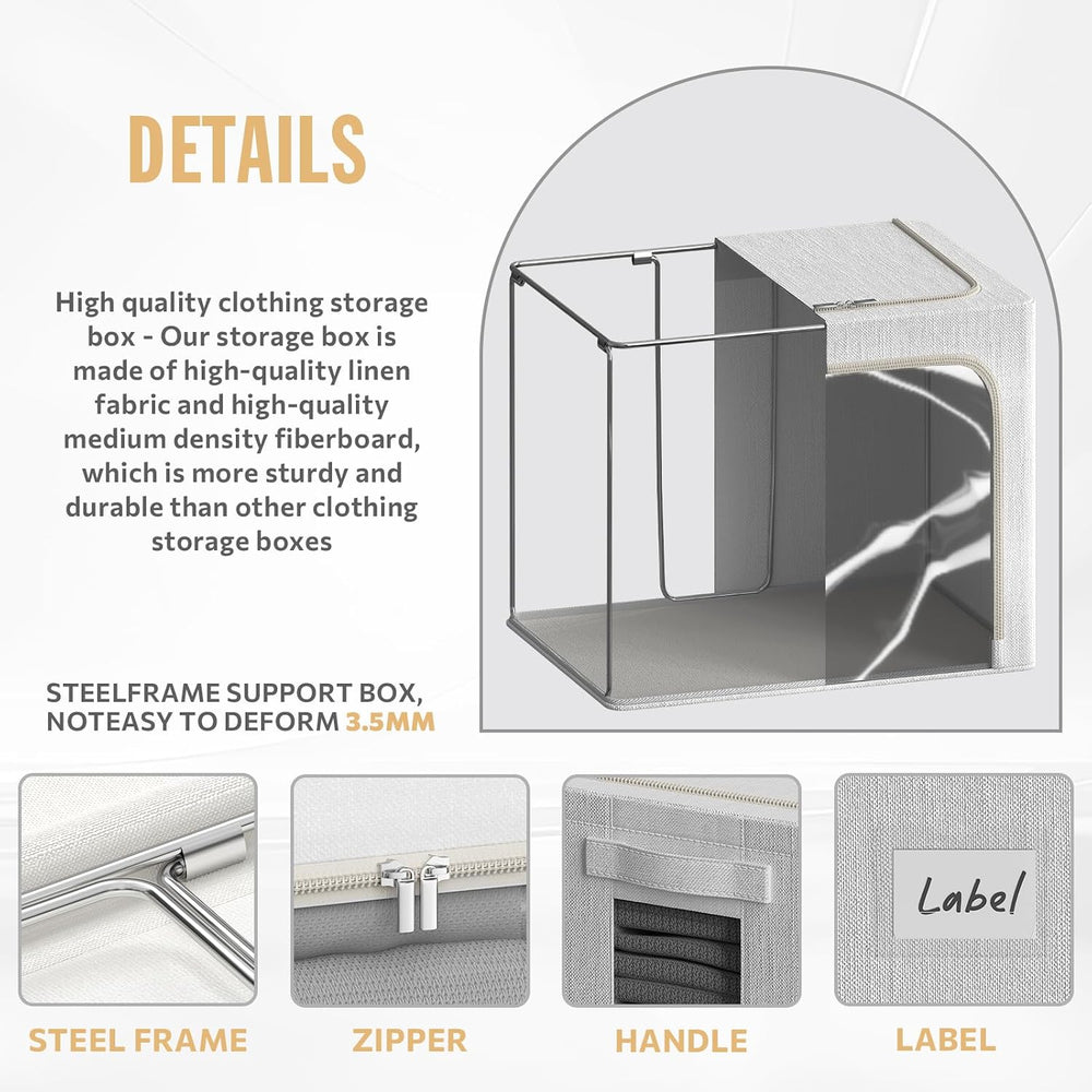 FHSQX 2 Pack Clear Window Storage Bins Large Stackable Linen Fabric Storage f...