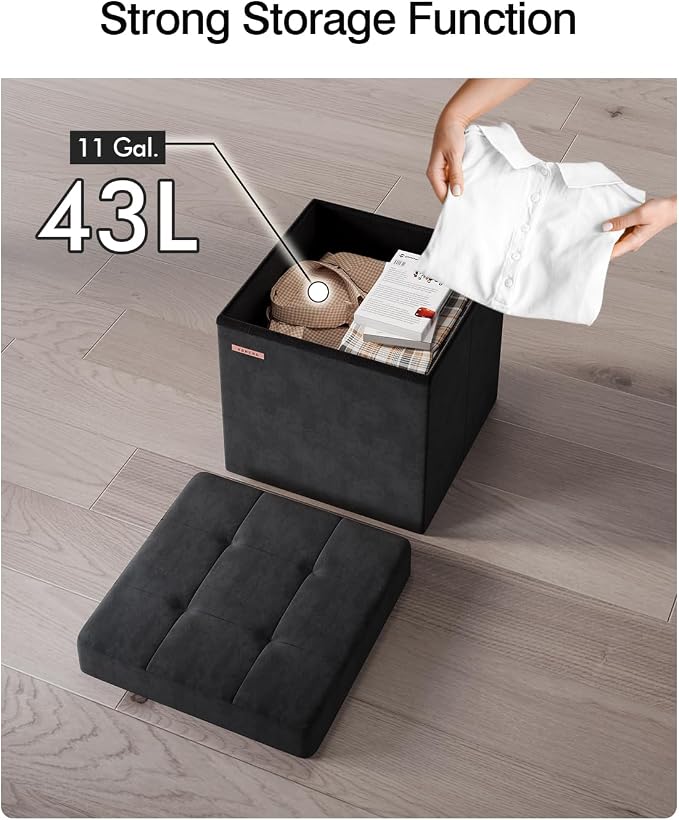 Folding Storage Ottoman, Velvet Storage Bench, - Image 6