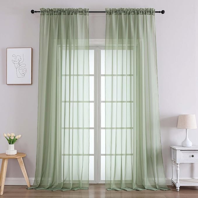 Chyhomenyc Extra Long Sage Green Sheer Curtains 108 Inches Long 2 Panels by Chyhomenyc