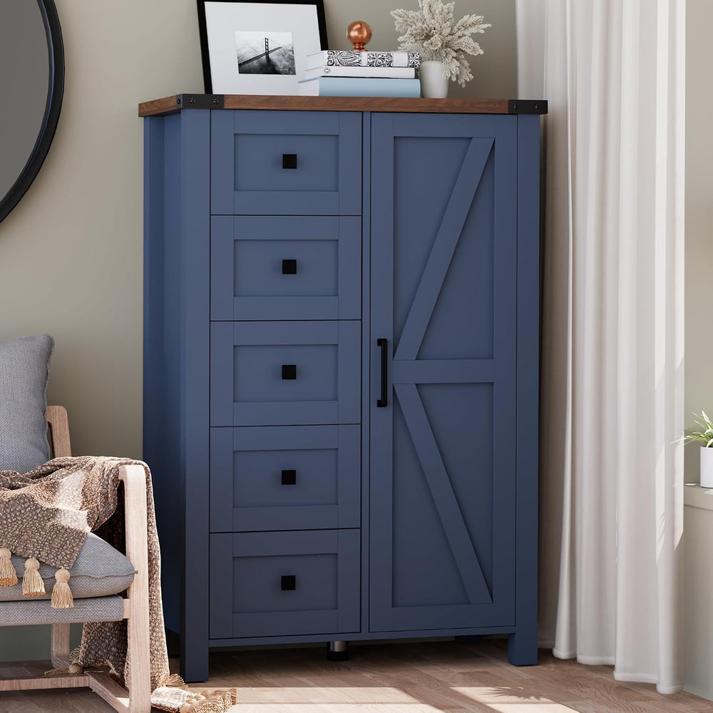 VVFLU Farmhouse Tall Dresser Chest of Drawer for Bedroom, 5 Drawer Storage Ca...