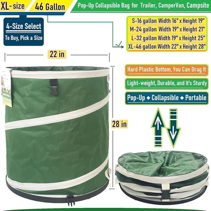 46-Gallon Collapsible Trash Can Hard-Shell Bottom Yard Garden Bag - Image 5