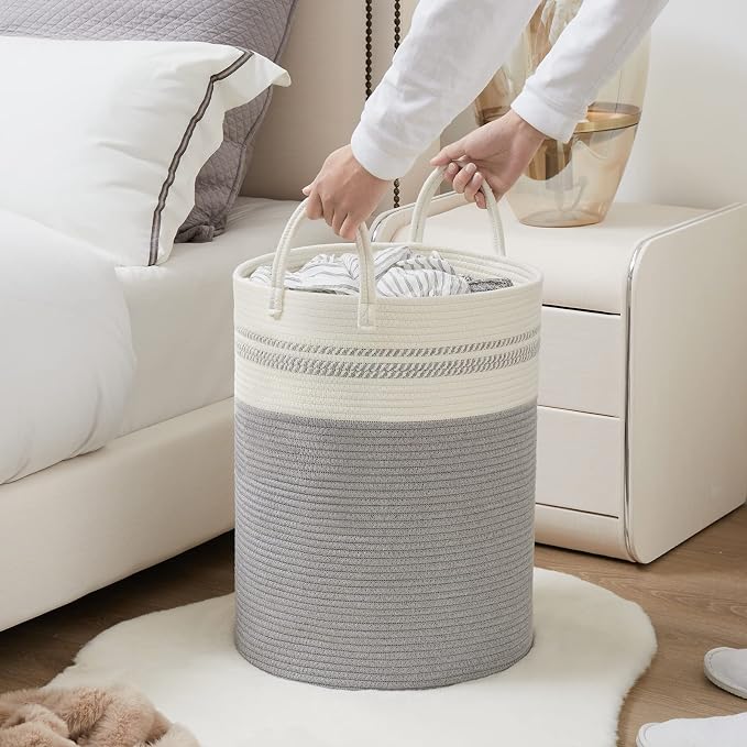 YOUDENOVA Woven Rope Laundry Hamper Basket, 58L Tall Luandry Basket, Baby - Image 6