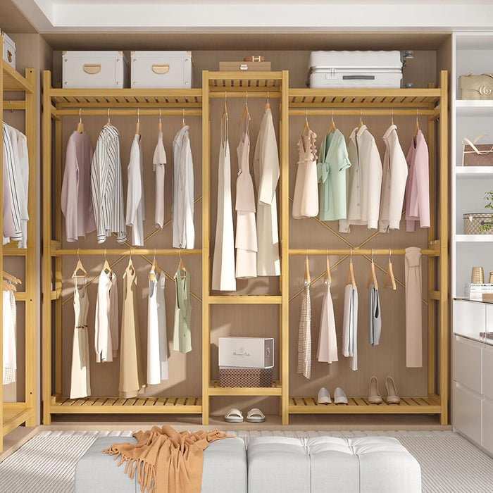 Homykic Bamboo Clothing Rack with Shelves, 70” Wide Closet System, 78.8”H