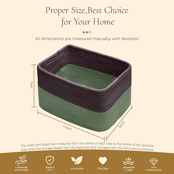 Hopegiver Woven Storage Baskets 11x8x7 Inch, 3 Pack Collapsible Cube Storage Bin - Image 8
