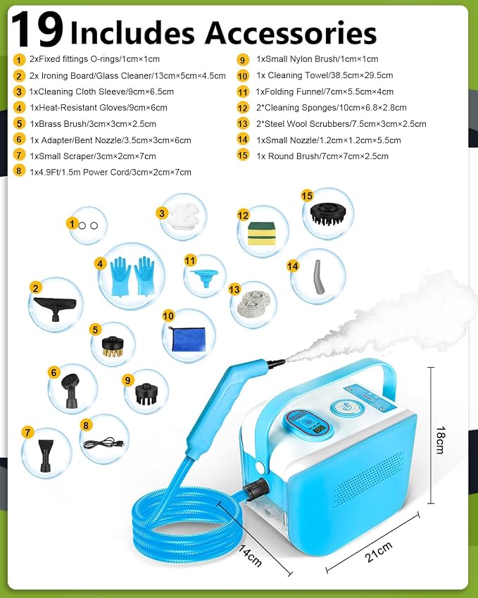 Handheld Steam Cleaner for Home, 10s Heat-Up/2.1 Qt Tank/4.5BAR High Pressure - Image 6