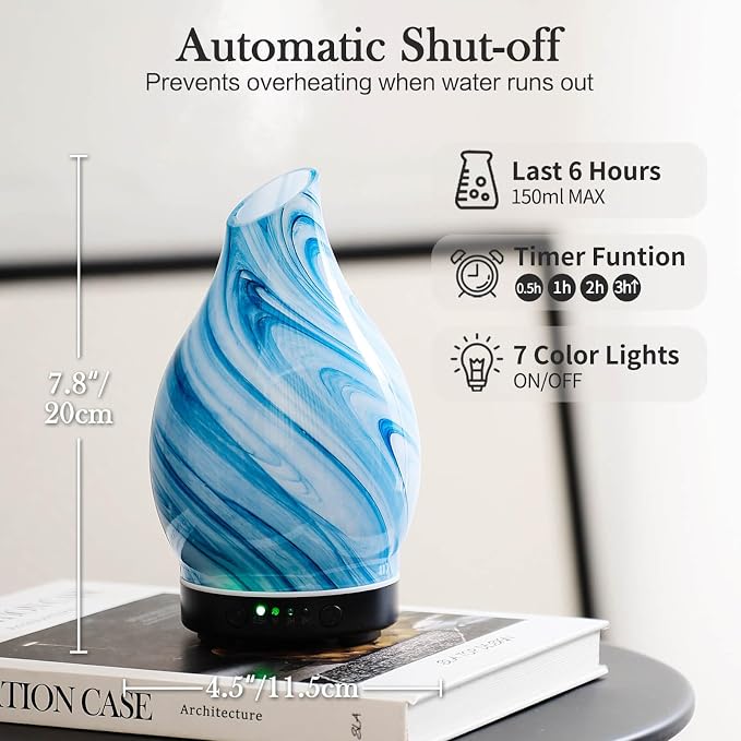 Porseme 150ml Essential Oil Diffuser Glass Color Changing Aroma Air Diffusers - Image 3