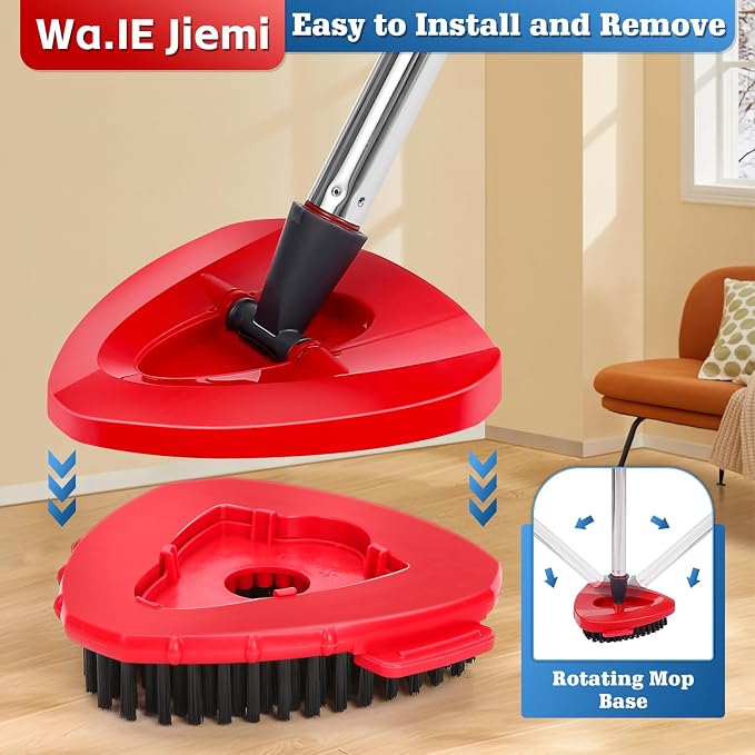 2 Pcs Full-Coverage Spin Mop Scrub Brush Heads and 1 Mop Base Part Replacement - Image 3