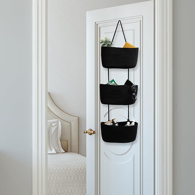 TeoKJ Over the Door Organizer, 3-Tier Woven Cotton Hanging Kitchen Baskets - Image 6