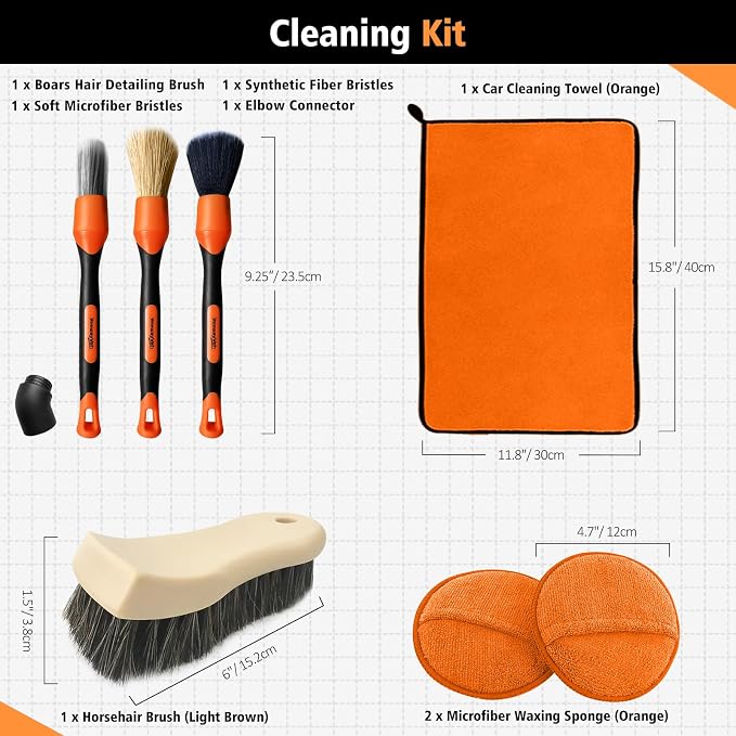 YeewayVeh 7PCS Car Interior Detailing Kit, Horse Hair Car Leather Brush - Image 8