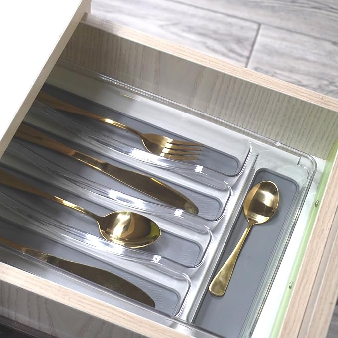 5 Compartments Silverware Tray for Drawer, Plastic Utensil Cutlery Drawer - Image 7