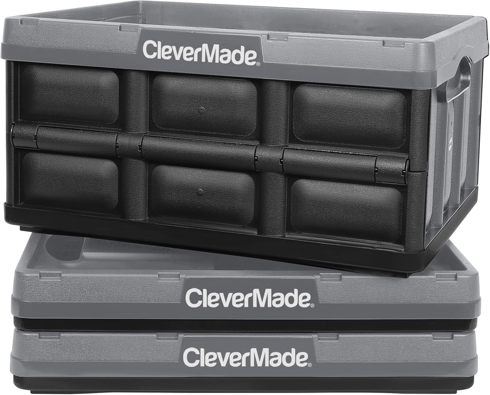 CleverMade Collapsible Storage Bins, 32L 3 Pack, 66 lb Stackable, Stone