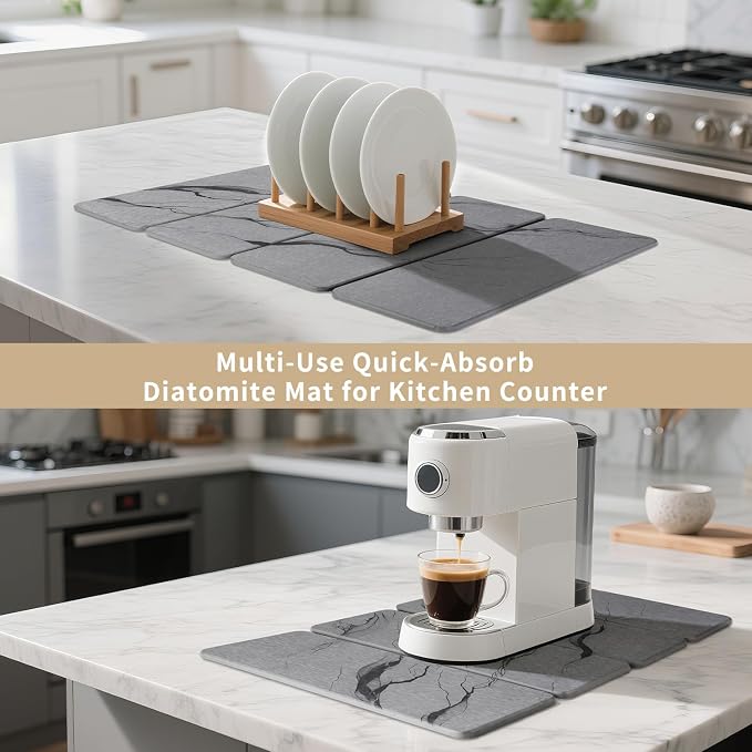 Large Stone Drying Mat for Kitchen Counter24"x16", Misty Gray, Diatomaceous - Image 4