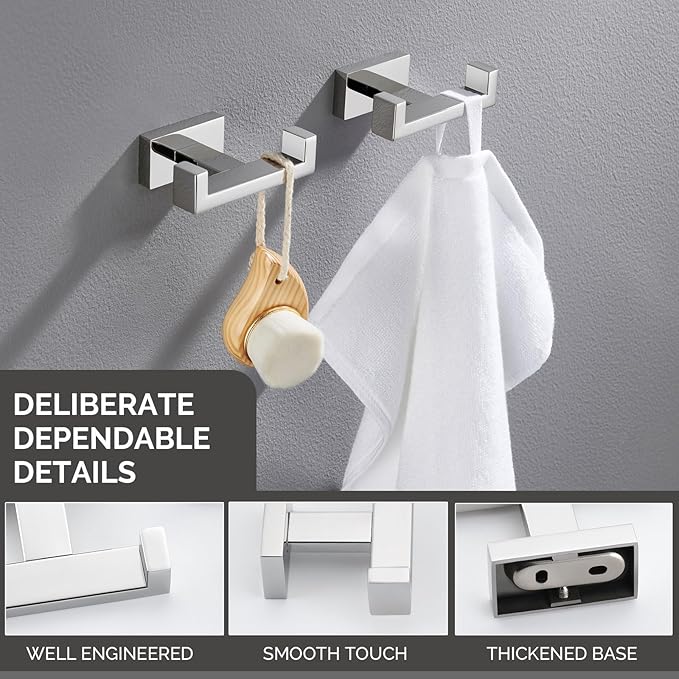 Angle Simple Double Towel Hooks, SUS 304 Stainless Steel Robe Coat Wall Hooks - Image 8