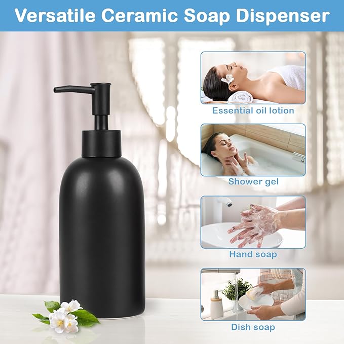 Natheeph 14OZ Ceramic Soap Dispenser Ceramic Soap Pump Dispenser Can Fill Liquid - Image 6
