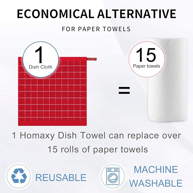 Homaxy 100% Cotton Terry Kitchen Dish Cloths, Ultra Soft and Absorbent Dish - Image 7