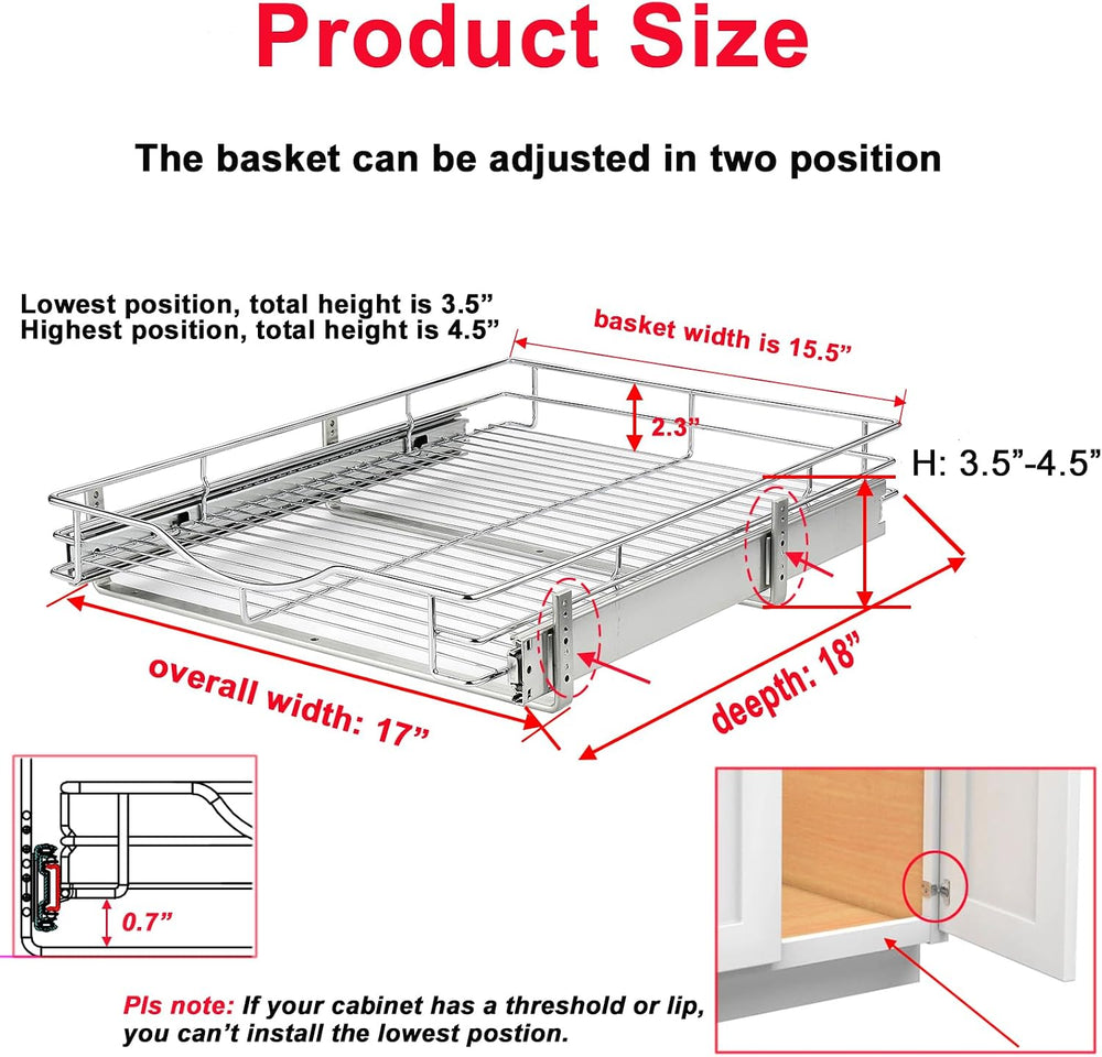 DINDON 1 Tier Pull Out Cabinet Organizer (17" W x 18" D) Heavy-Duty...