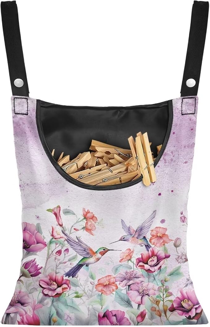 Hummingbird Adjustable Door-Hanging Laundry Clothespin Bag Clothespin Storage by CREAMIC