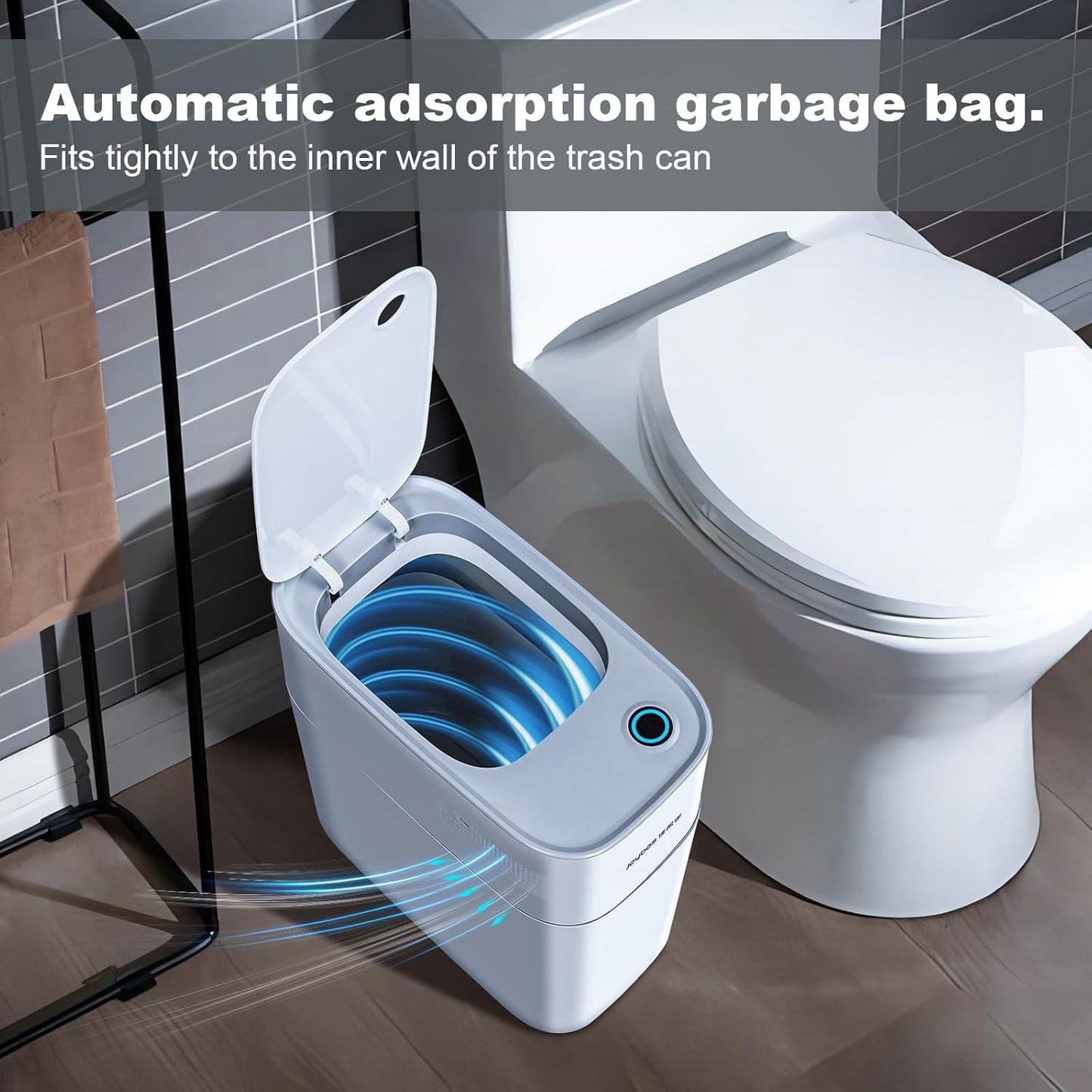 MOPUP Trash Can with Lid Automatic Garbage Can, 3.5 Gallon Slim Small White Plastic Smart Trash Bin, Narrow Motion Sensor for Bedroom, Bathroom, Toilet Office