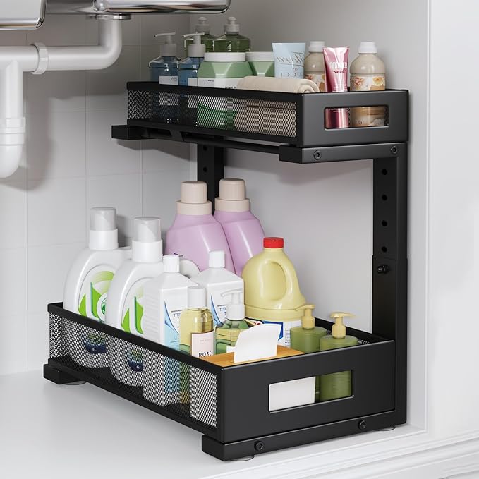 1 Pack-11.4"-16.14"H Under Sink Storage Organizer, Large 2-Tier Elegant Mesh by UnderSinkOrganizer