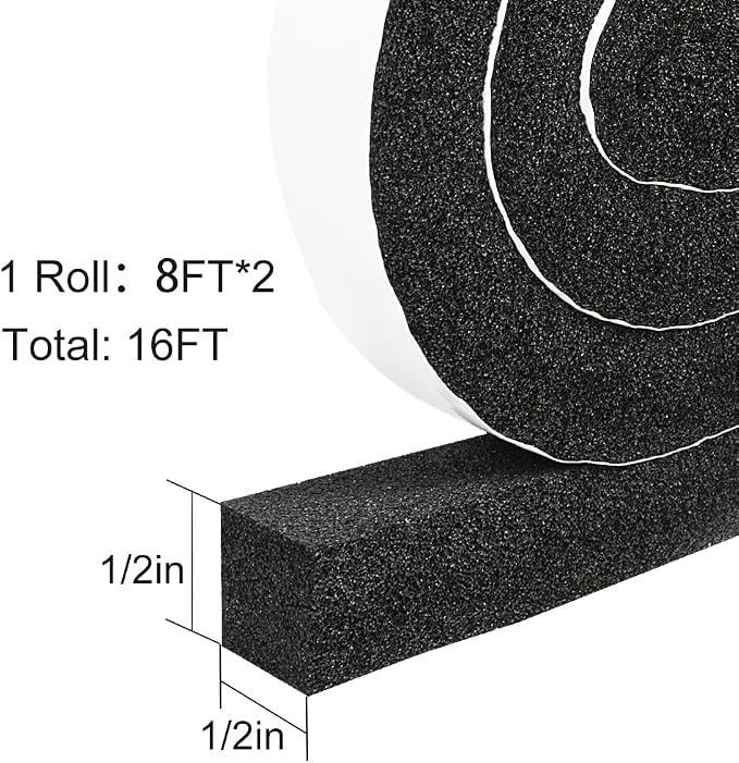2 Rolls 1/2 Inch W 1/2 T Weather Stripping Air Conditioner Open Cell Foam Seal - Image 7