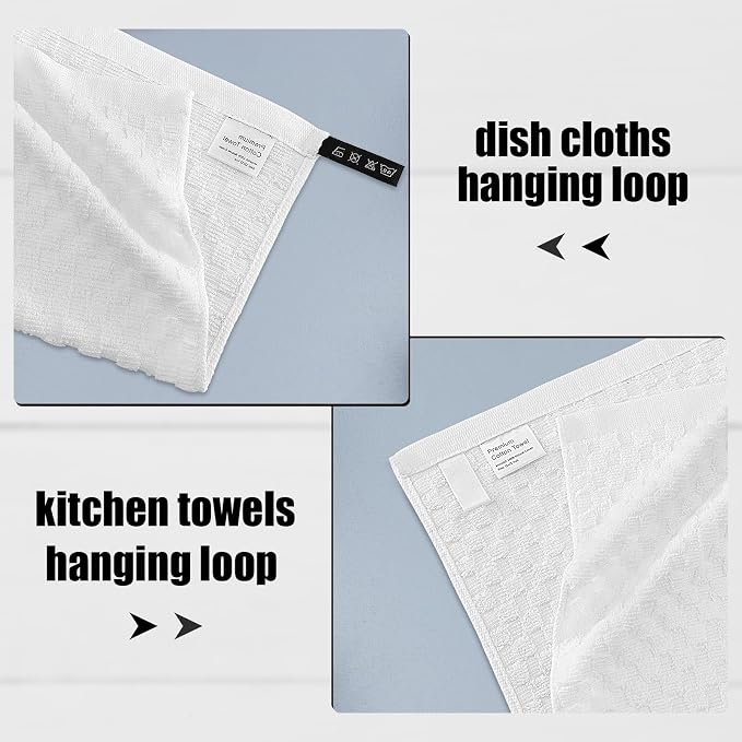 Fintale 100% Cotton Kitchen Towels and Dishcloths Set, 12 x 12 & 15 x 25 Inches - Image 3