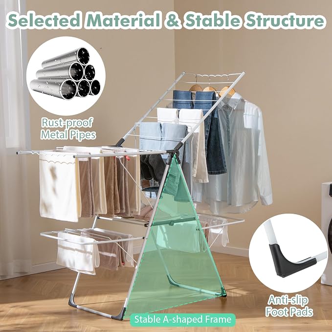 Giantex Clothes Drying Rack, 2-Layer Stainless Steel Foldable Laundry Drying - Image 4