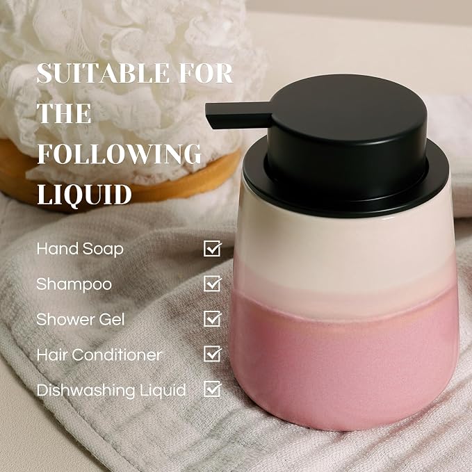 INGOFIN Ceramic Foaming Soap Dispenser - 12oz Foam Hand Soap Dispenser Bathroom - Image 7