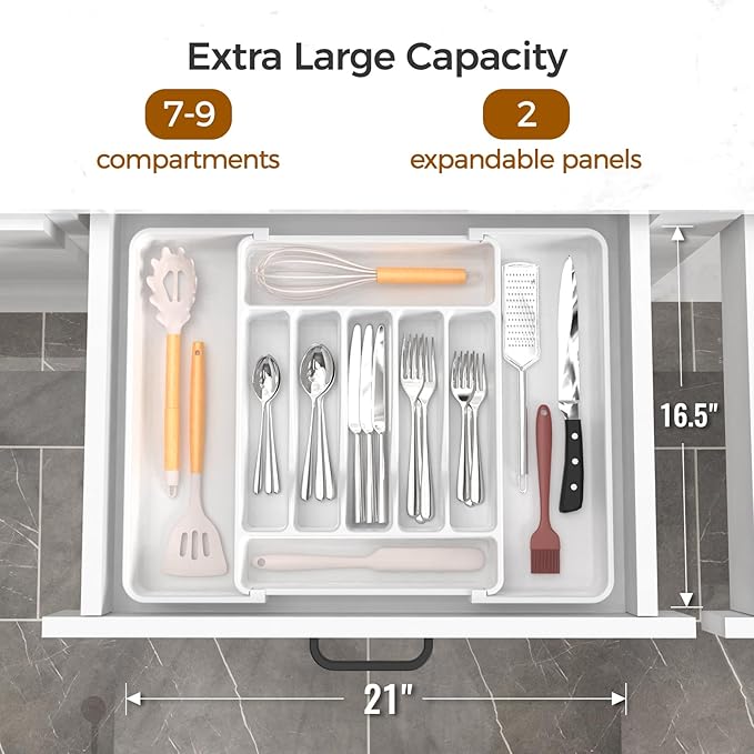 Extra Large Expandable Silverware Organizer, BPA-Free Food-Safe Cutlery - Image 2
