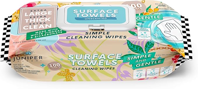 Single Surface Cleaning Wipes Bleach Free, Thick & Large Dispose, All-Purpose by JuniperCLEAN
