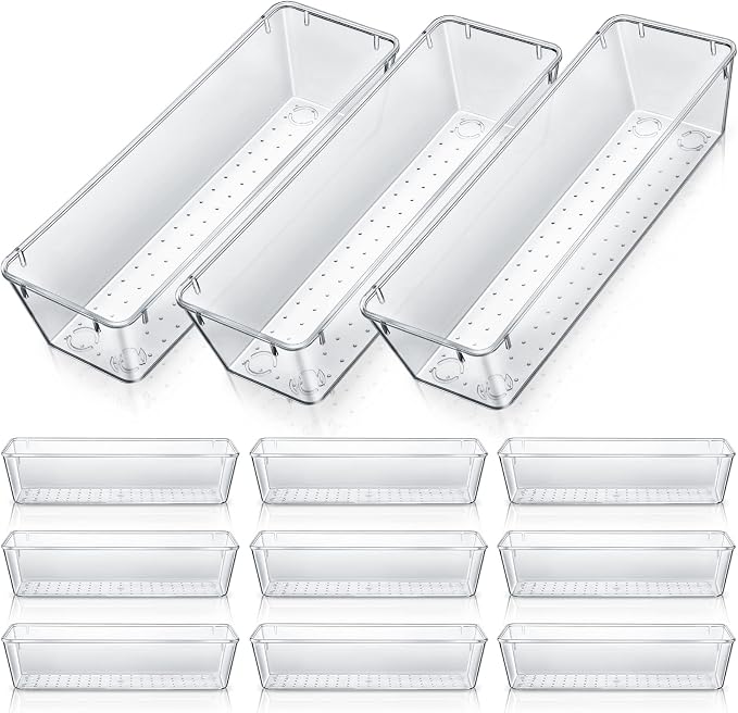 Maitys 12 Pcs Vanity Drawer Organizer 9 x 3 x 2 Inches Clear Plastic Utensil by Maitys