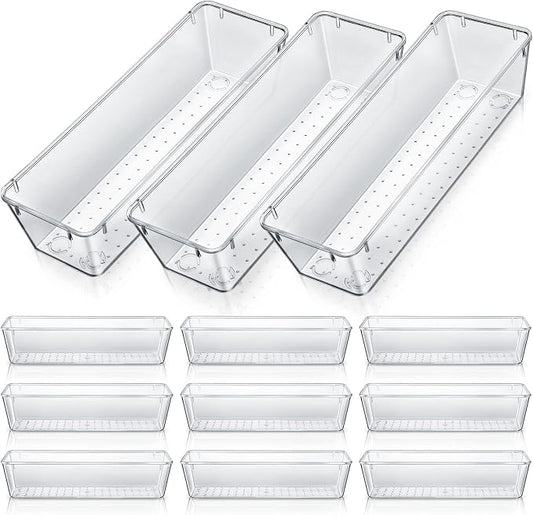 Maitys 12 Pcs Vanity Drawer Organizer 9 x 3 x 2 Inches Clear Plastic Utensil by Maitys