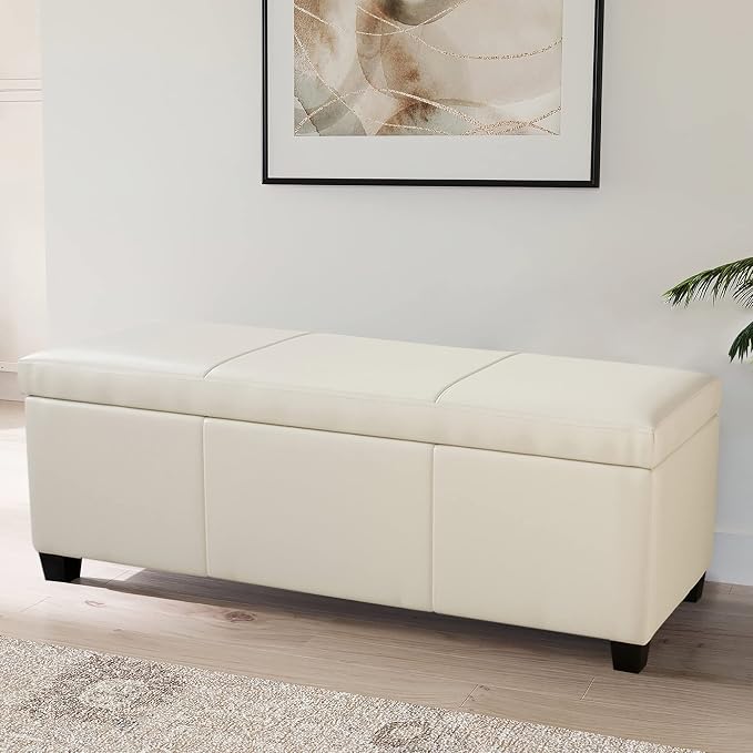 BELLEZE Storage Faux Leather Ottoman, 47 Inch Bench Bedroom Bench - Image 2