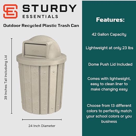 42 Gallon Slated Circle 100% Recycled Plastic Commercial Outdoor or Indoor - Image 2
