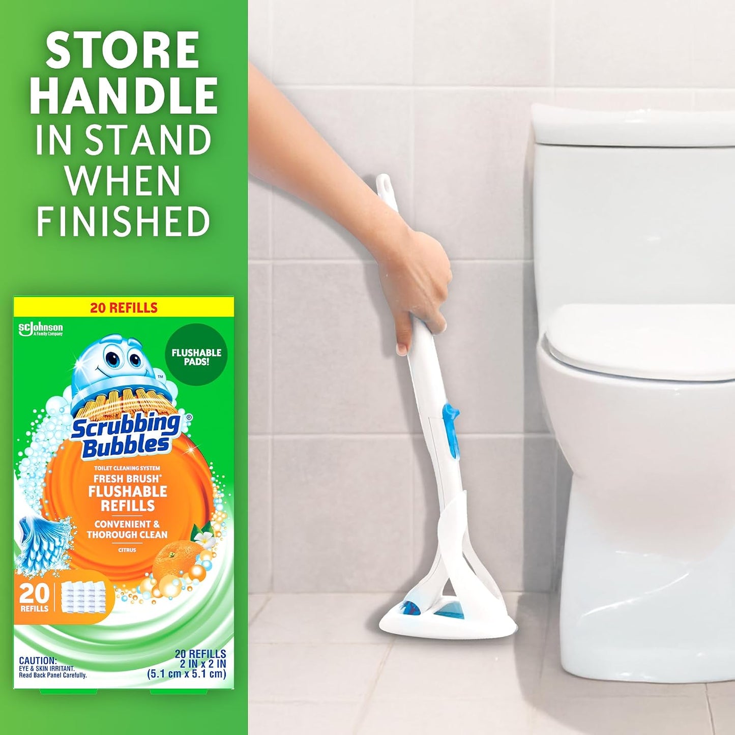 Scrubbing Bubbles Flushable Toilet Bowl Wand Cleaner Refills, Fresh Brush Cleaner Toilet Refill Pads, Removes Limescale & Odors, Citrus Scent, 20 Count (Pack of 1)