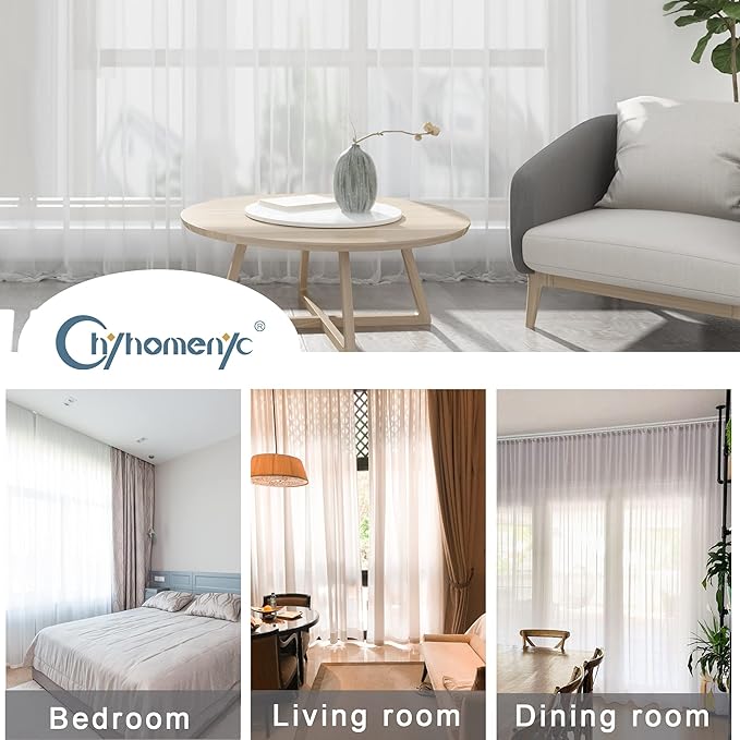 Chyhomenyc Sheer Curtains 120 Inch Extra Long, 2 Pieces, Rod Pocket Top Soft - Image 4