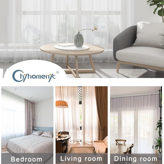 Chyhomenyc White Sheer Curtains 72 Inch Length 2 Panels, Light Filtering Top - Image 7