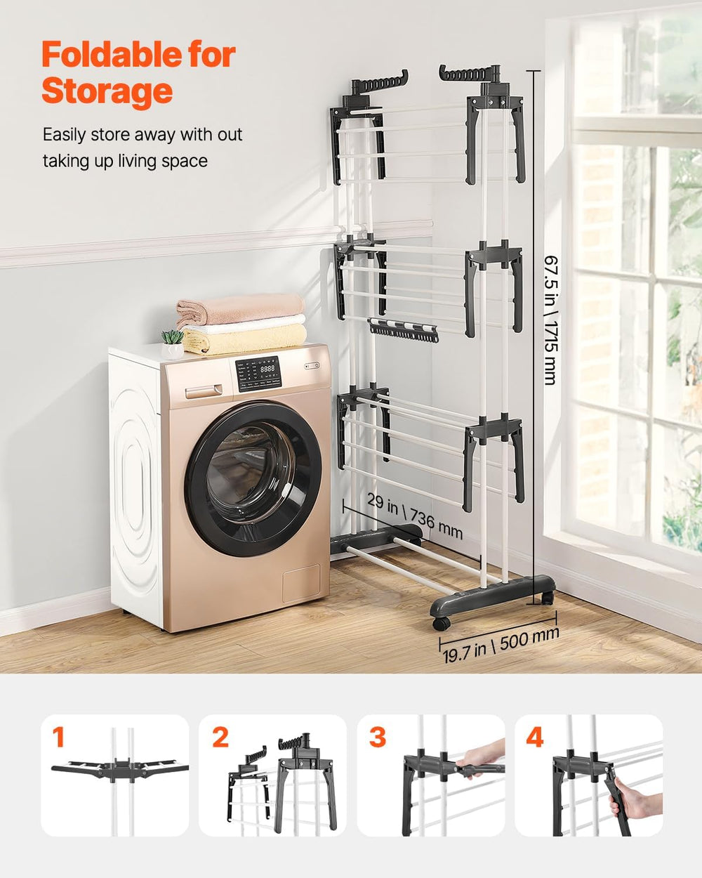 VEVOR Clothes Drying Rack, 4-Tier Foldable Laundry Dryer Rack, Metal Drying R...