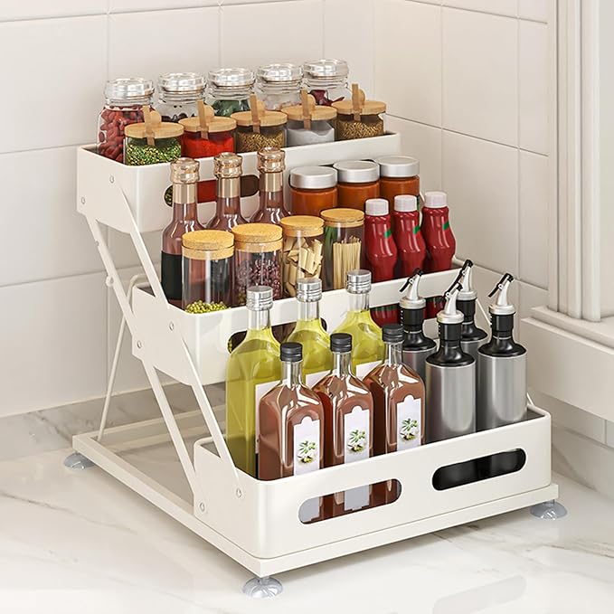 3 Tier Foldable Spice Rack for Countertop Iron Kitchen Seasoning Organizer for by ceetug