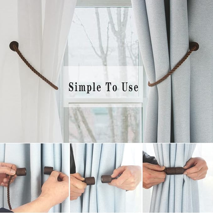 Magnetic Curtain Tiebacks 6 Pack Coffee Curtain Rope Tieback Curtain Holders - Image 3